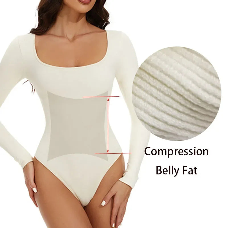 GUUDIA Open Crotch Big U Neck Seamless Long Sleeve Bodysuit