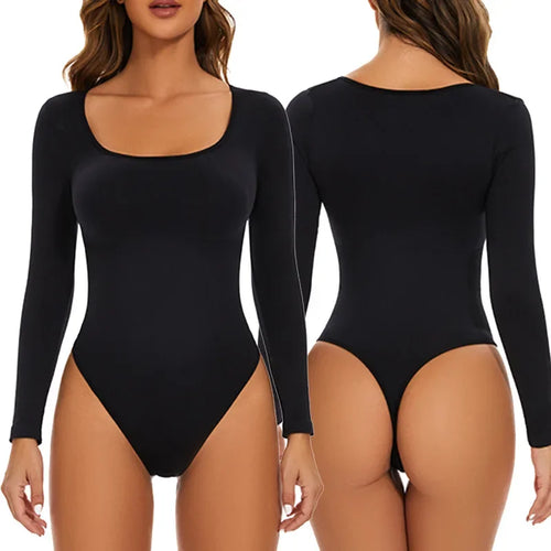 GUUDIA Open Crotch Big U Neck Seamless Long Sleeve Bodysuit
