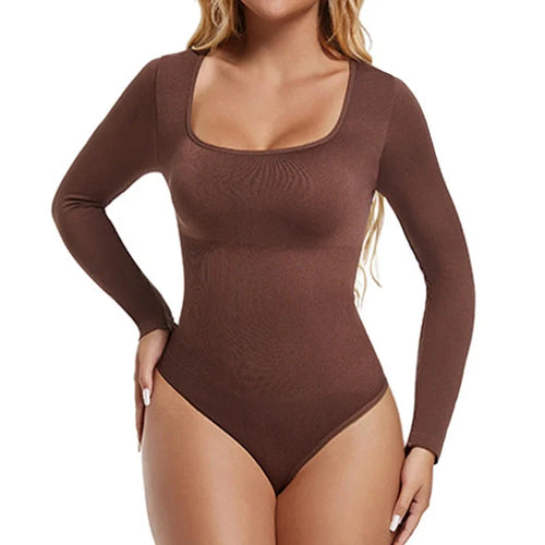 GUUDIA Open Crotch Big U Neck Seamless Long Sleeve Bodysuit