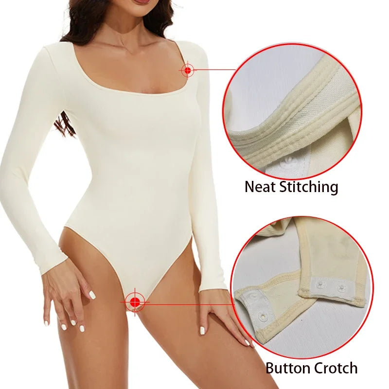 GUUDIA Open Crotch Big U Neck Seamless Long Sleeve Bodysuit