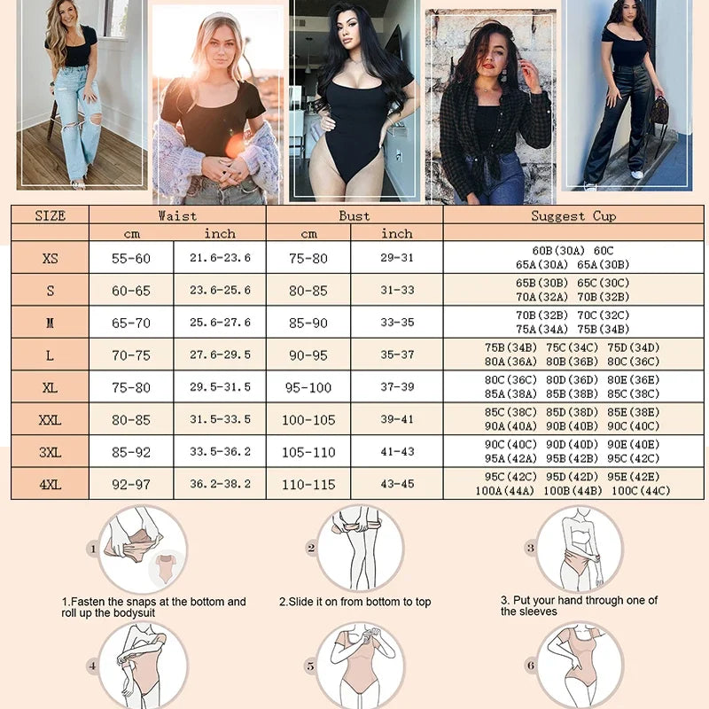 GUUDIA Short Sleeve Open Crotch Big U Neck Seamless Shaper