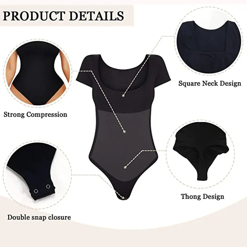 GUUDIA Short Sleeve Open Crotch Big U Neck Seamless Shaper
