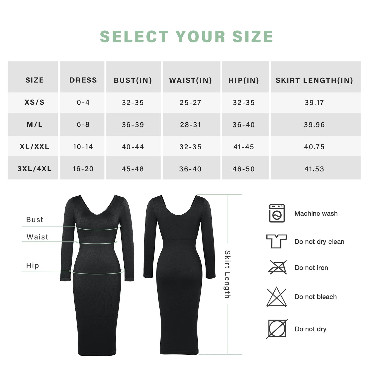 Hexin Shapwear Dress Long Sleeve Built In Bra For Women Seamless Tummy