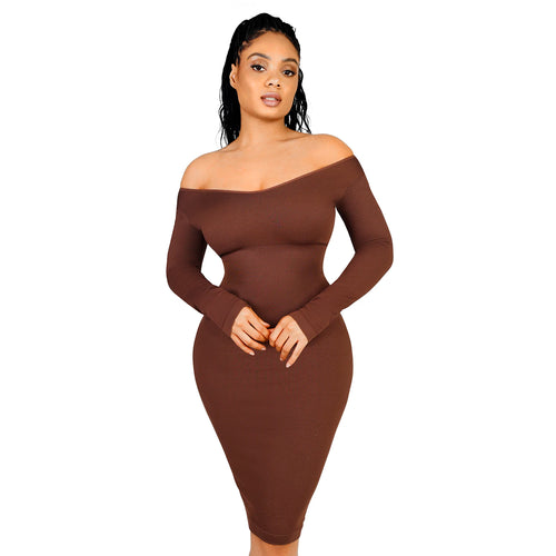 Hexin Shapwear Dress Long Sleeve Built In Bra For Women Seamless Tummy