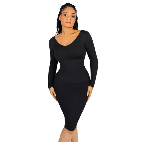 Hexin Shapwear Dress Long Sleeve Built In Bra For Women Seamless Tummy