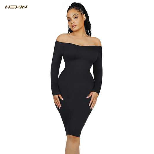 Hexin Shapwear Dress Long Sleeve Built In Bra For Women Seamless Tummy