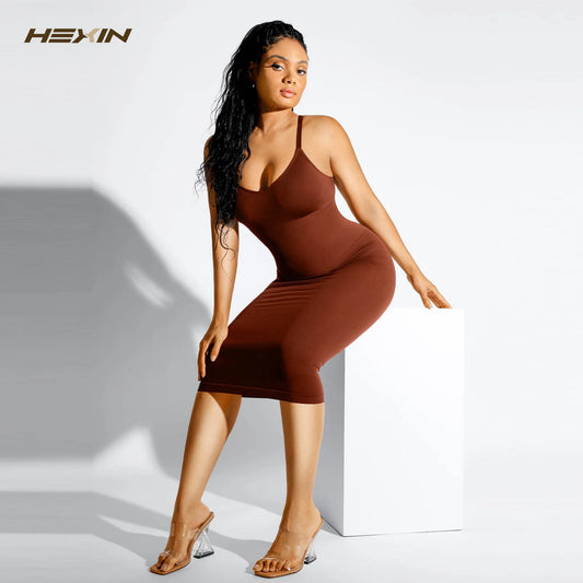 Hexin Shapwear Dress Built In Bra For Women Long Dress Seamless