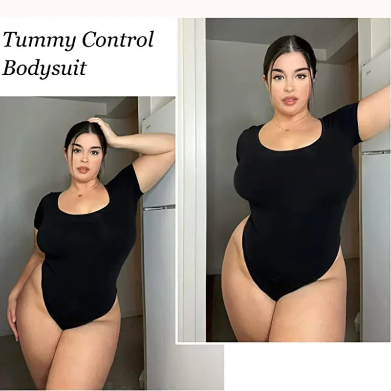 GUUDIA Short Sleeve Open Crotch Big U Neck Seamless Shaper