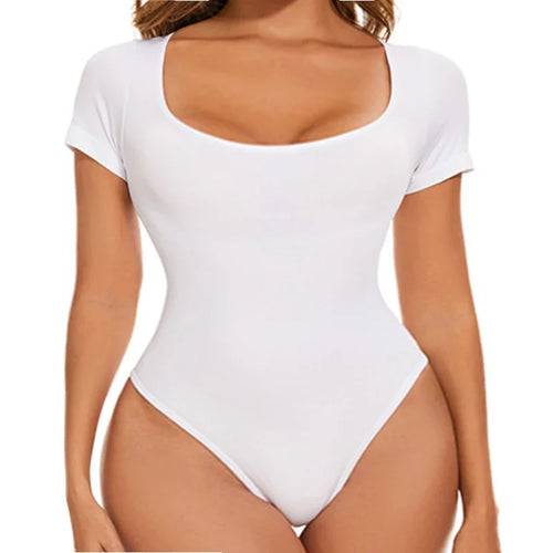 GUUDIA Short Sleeve Open Crotch Big U Neck Seamless Shaper