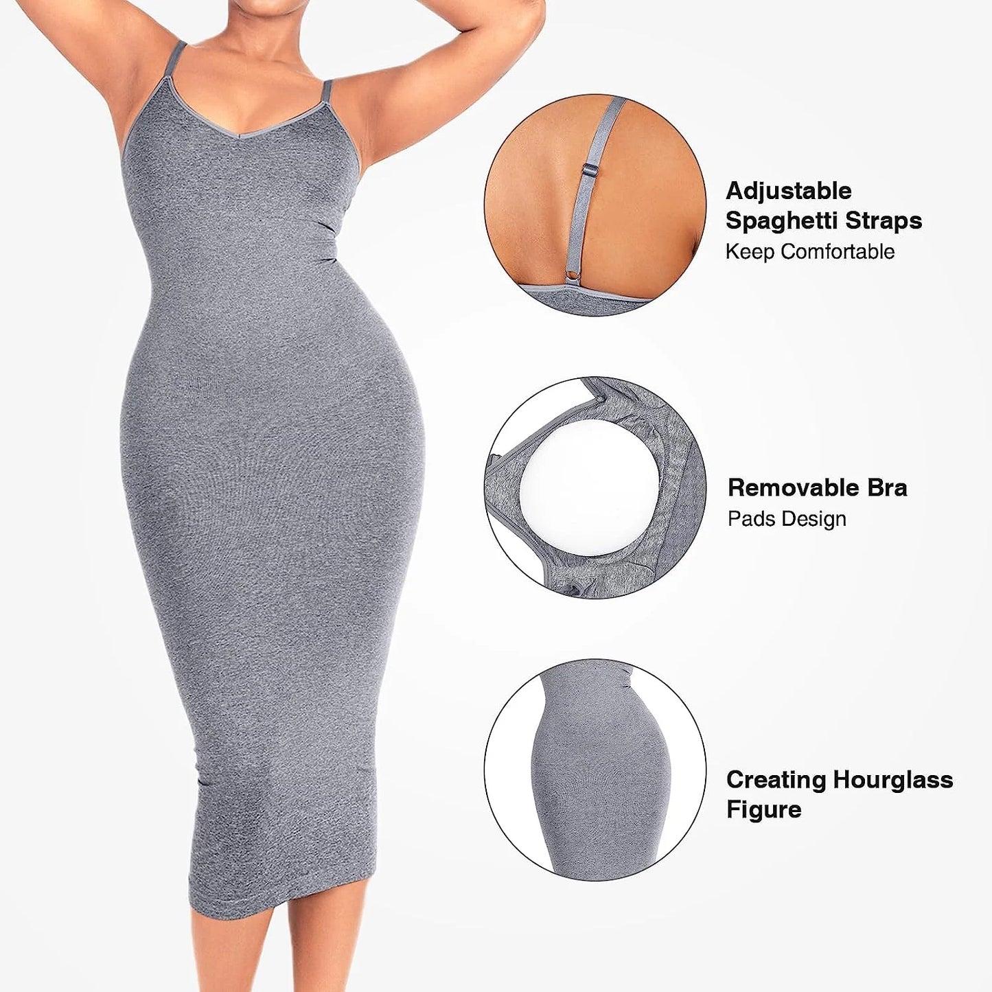 Hexin Shapwear Dress Built In Bra For Women Long Dress Seamless